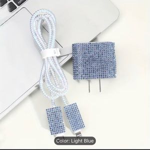 NEW! Light Blue Rhinestone 5-piece Set Of Flash Drill For Data Cable Protection